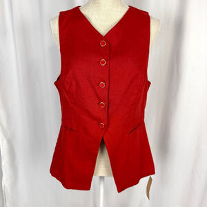 New Reformation Aspen Linen Sleeveless Top Vest Red Women’s 10 Button Up Fitted